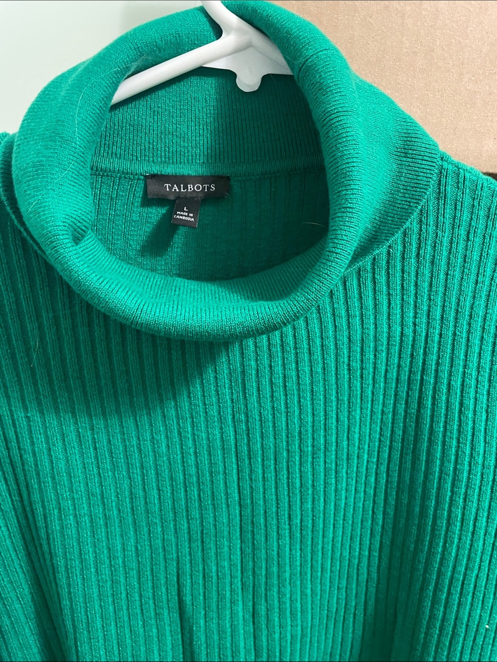 Talbots Emerald Ribbed Cowl Neck Sweater